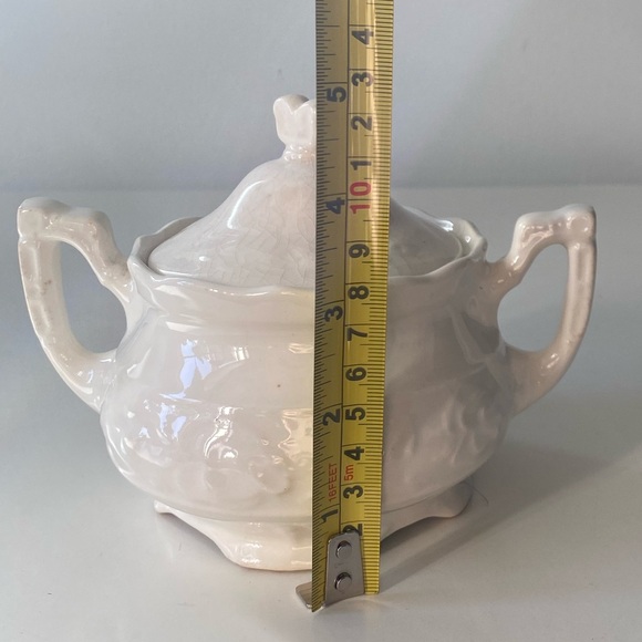 Vintage French white Porcelain Ironstone Sugar Bowl Double Handles Crackle Glaze - Picture 6 of 12
